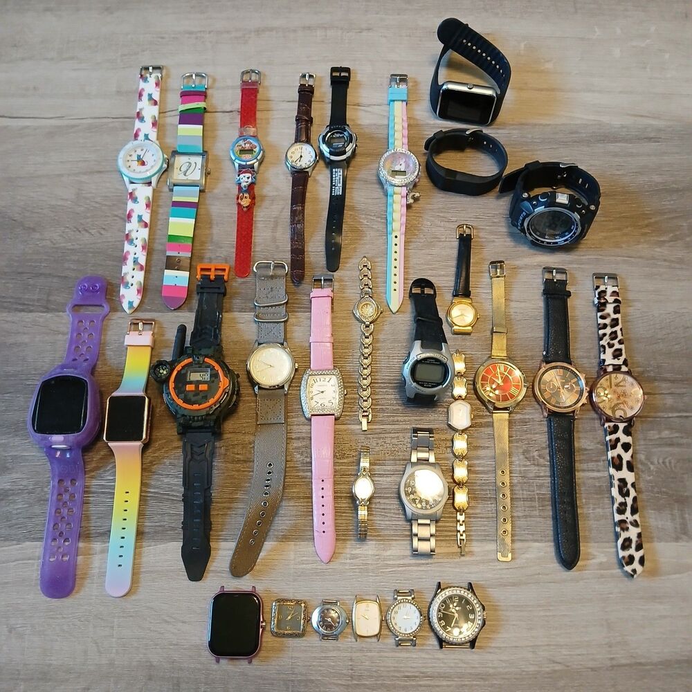 Huge Watch Lot of 25+ Mixed Brands Vintage & Modern Parts/Repair Untested-Box 38